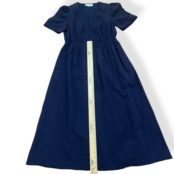 Boden Women’s Trim Double Cloth Dress Navy Blue Sz 10P Midi Romantic Cottagecore - Picture 6 of 16